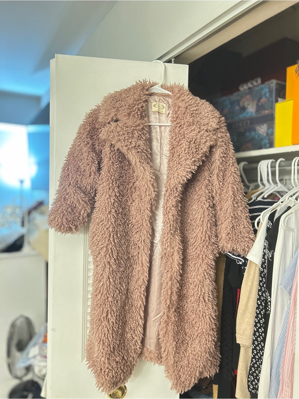 Joyfolie Teddy Faux-Fur Coat in Dusty Rose